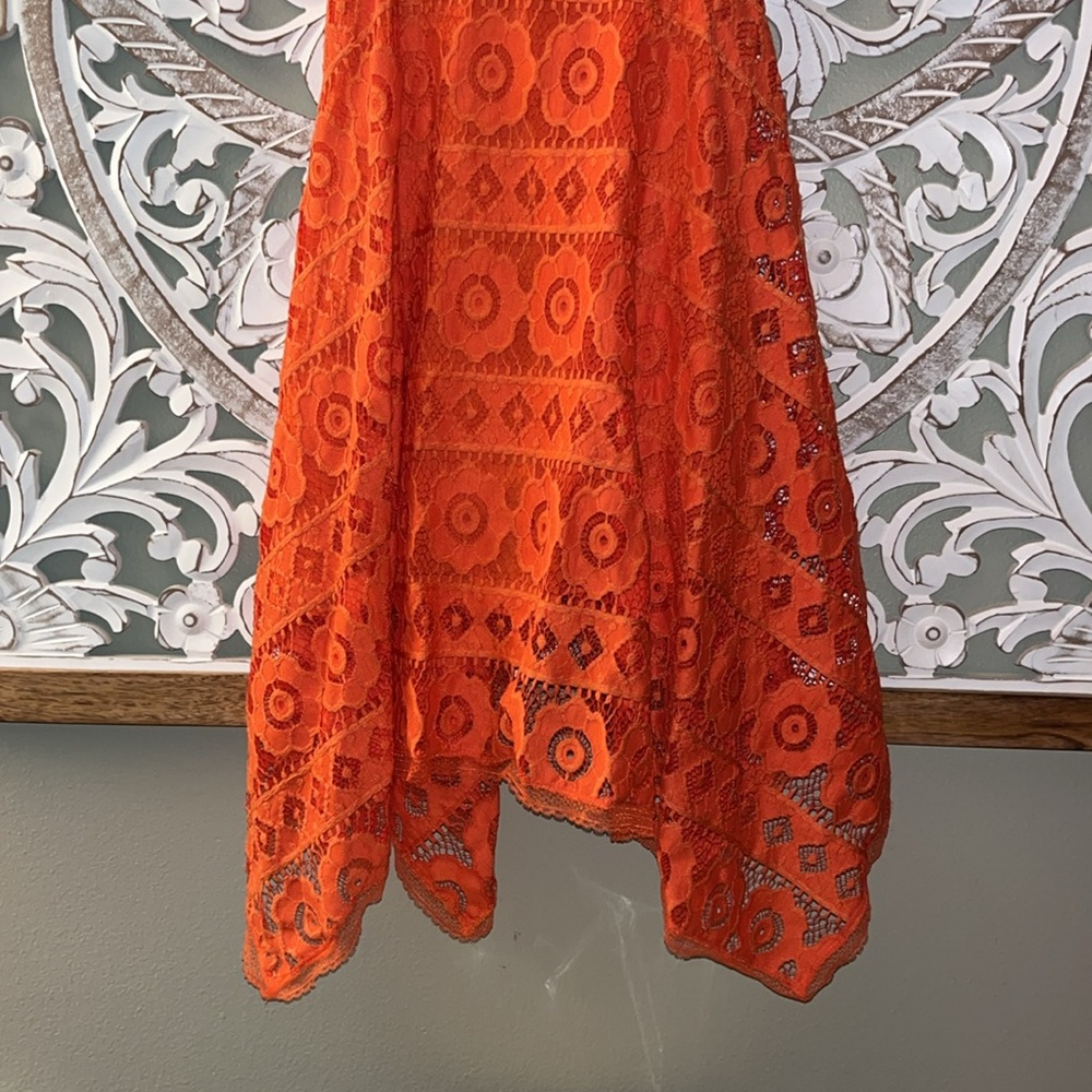 Free People Just Like Honey Orange Lace Mini Sleeveless Dress SZ 0 EUC - Picture 7 of 16